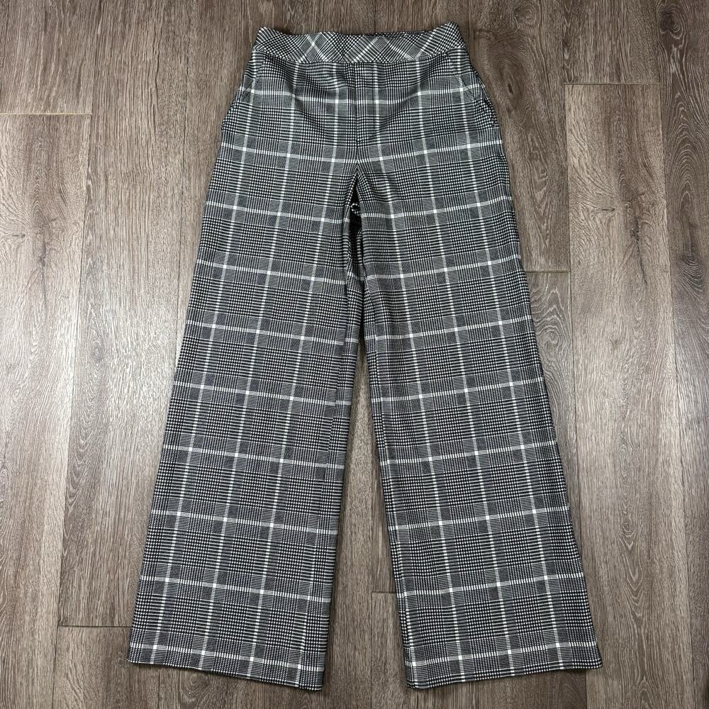 Spanx Pants Womens Small Ponte Plaid Jacquard Wide Leg Black White Houndstooth